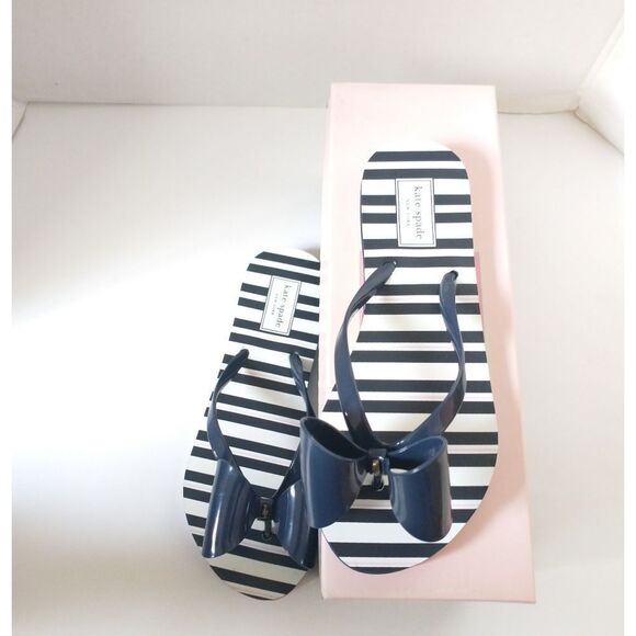 New! KATE SPADE Women's Norma Bow Flip-Flop Sandals Shoes Blue White Size 6 - Picture 11 of 11
